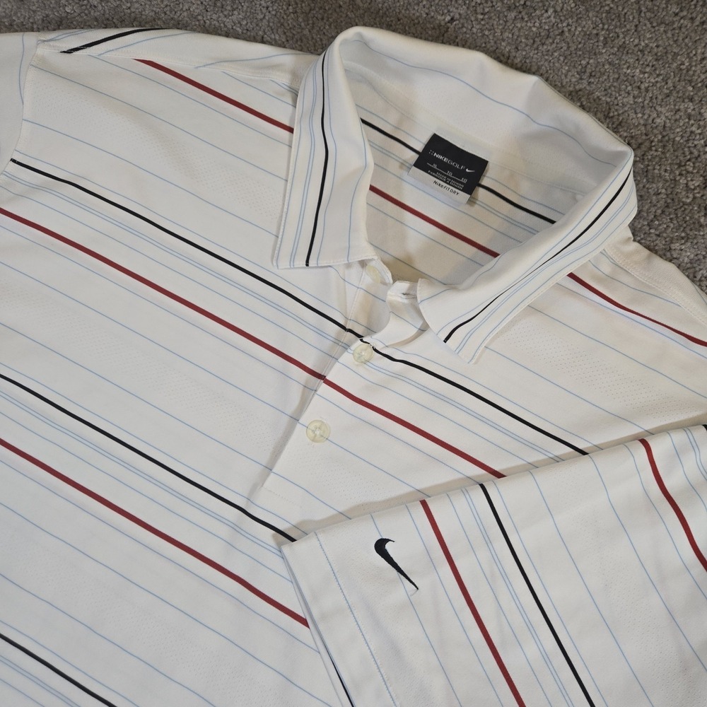 Nike Golf Tour Performance Mens XL White Striped Short Sleeve Polo Dri-Fit